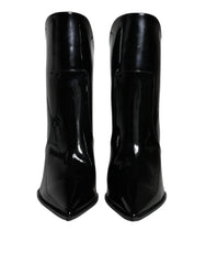 Women's Black Patent Leather Pointed Ankle Boots Shoes