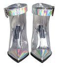 Women's Silver Iridescent Pvc Pointed Short Boots Shoes Calf Leather Pu Polyester
