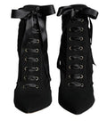 Women's Black Jersey Stretch Ankle Booties Shoes Suede