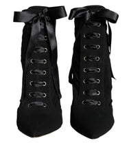 Women's Black Jersey Stretch Ankle Booties Shoes Suede