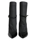 Women's Black Leather Stilettos Booties Socks Shoes Patent