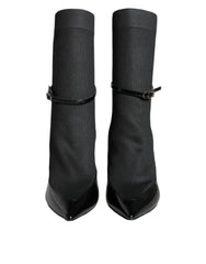 Women's Black Leather Stilettos Booties Socks Shoes Patent