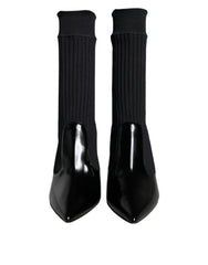 Women's Black Stretch Stilettos Booties Socks Shoes Nylon Calf Leather Elastane
