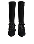 Women's Stiletto Mid Calf Boot Black Viscose Elastane