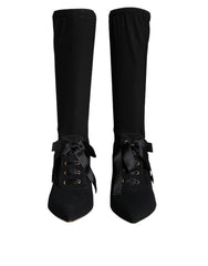 Women's Stiletto Mid Calf Boot Black Viscose Elastane