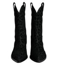Women's Black Gray Leopard Cowboy Boots Shoes And