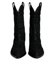 Women's Black Gray Leopard Cowboy Boots Shoes And