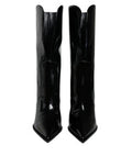 Women's Black Patent Leather Mid Calf Boots Shoes