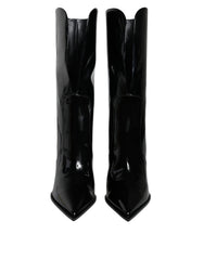 Women's Black Patent Leather Mid Calf Boots Shoes