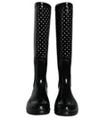 Women's Black Polka Dot Rubber Knee High Boots Shoes