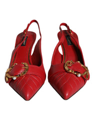 Women's Red Devotion Leather Heels Slingback Shoes Lamb
