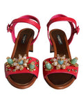 Women's Fuchsia Leather Embellished Keira Sandals Shoes Calf