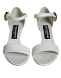 Women's White Leather Heels Keira Sandals Shoes Lamb