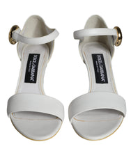 Women's White Leather Heels Keira Sandals Shoes Lamb