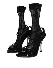 Women's Mesh Stiletto Black Leather