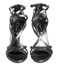 Women's Silver Keira Leather Heels Sandals Shoes Lamb