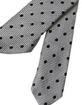 Black White Dot Fantasy Silk Adjustable Men Tie And