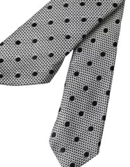 Black White Dot Fantasy Silk Adjustable Men Tie And