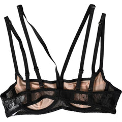 Women's Black Floral Lace Nylon Balconcino Bra Underwear Viscose Clothing