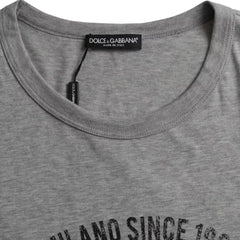 Men's Gray Graphic Print Cotton Round Neck T-Shirt