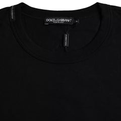Men's Black Logo Embossed Cotton Crew Neck T-Shirt