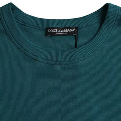 Men's Blue Green Cotton Round Neck Short Sleeves T-Shirt
