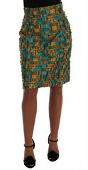 Women's Multicolor Jacquard Straight Pencil Skirt Polyester