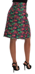 Women's Pink Green Jacquard Pencil Skirt Polyester
