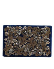 Women's Blue Velvet Gold Frame Clutch Evening Party Purse Bag Cotton
