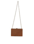 Women's Brown Leather Gold Frame Clutch Mini Crossbody Bag