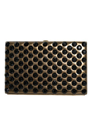 Gold Crystal Bifold Clutch Evening Party Women Purse Bag Leather