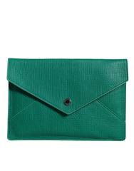 Women's Leather Envelope Clutch Green Metal Hardware