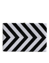 Women's Chevron-Patterned Metal Frame Clutch Black Real Brass