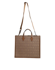 Women's Logo-Jacquard Leather Tote Brown
