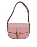 Women's Pink Grainy Calf Leather Logo Crossbody Shoulder Bag