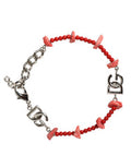 Women's Silver Tone Brass Beaded Resin Dg Logo Chain Bracelet Real
