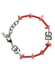 Women's Silver Tone Brass Beaded Resin Dg Logo Chain Bracelet Real
