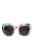 Women's Multicolor Wood Crystal Brass Frame Floral Hand Paint Sunglasses Real