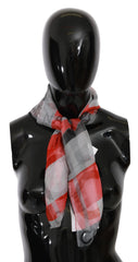 Unisex Gray Red Silk Branded Scarf