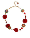 Women's Gold Brass Red Fur Crystal Waist Torero Belt