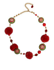 Women's Gold Brass Red Fur Crystal Waist Torero Belt