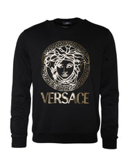 Men's Black Medusa Fleece Cotton Crew Neck Sweatshirt Sweater Clothing