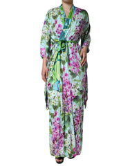 Women's Multicolor Floral Silk Stretch Wrap Dress Elastane