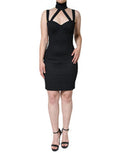 Women's Black Cut Out Sleeveless Bodycon Mini Dress Viscose Nylon Elastane