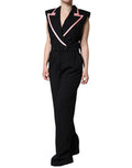 Women's Black Wool Blend Sleeveless Jumpsuit Dress