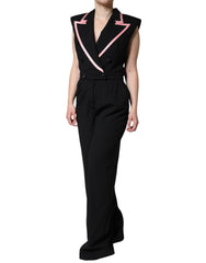 Women's Black Wool Blend Sleeveless Jumpsuit Dress
