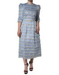 Women's Light Blue Silver Jacquard A-Line Midi Dress Polyester Silk Nylon
