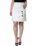 Women's White Floral Brocade Embellished Mini Skirt Cotton Silk Viscose