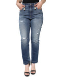 Women's Dark Blue Cotton Tattered Skinny Denim Jeans Elastane Clothing