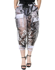 Women's White See Through Logo Cropped Cargo Pants Nylon